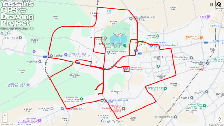 猿賀公園のさくら（青森県平川市）のGPSアート